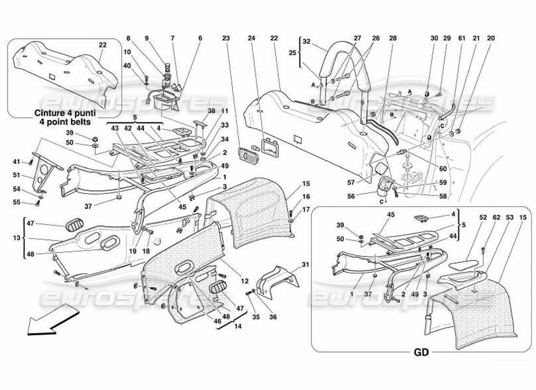 ferrari 550 barchetta tunnel - teilediagramm für innenverkleidungen