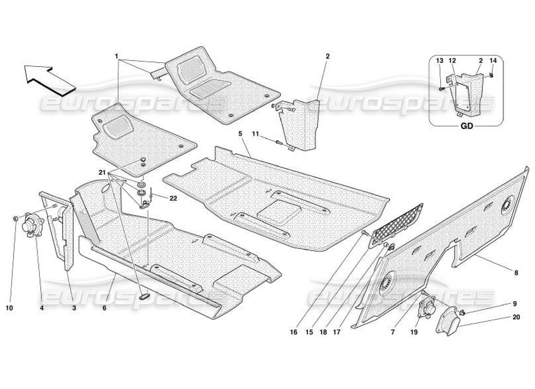 ferrari 550 barchetta teilediagramm für polster und teppiche im fahrgastraum