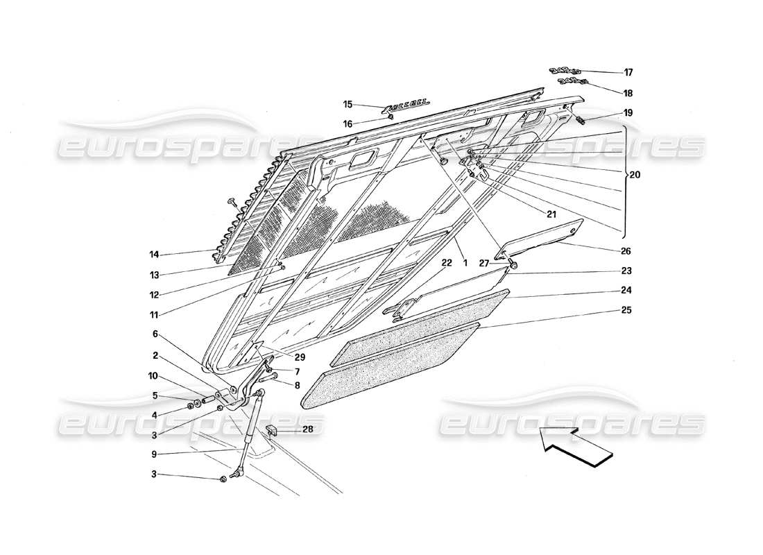 ferrari 348 (1993) tb / ts teilediagramm der hinteren haube