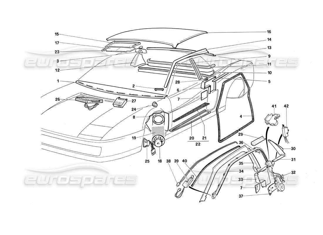 ferrari testarossa (1987) zubehör und verzierungen teilediagramm