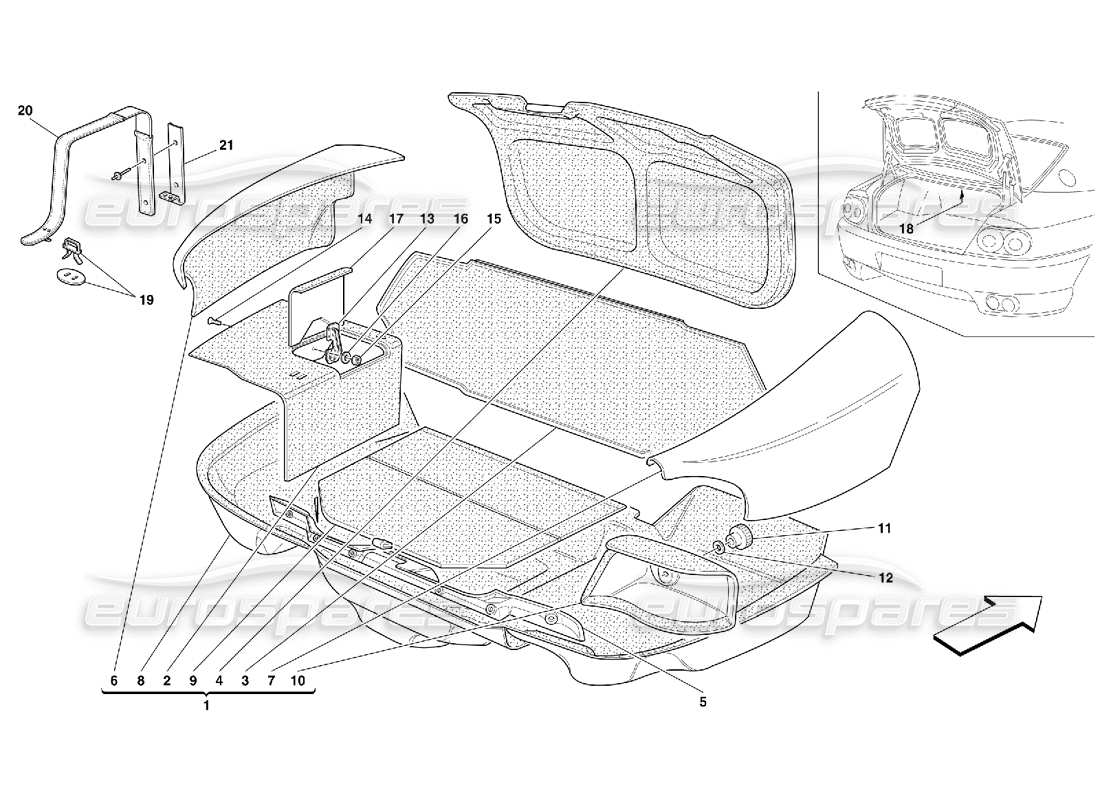 ferrari 456 gt/gta trunk hood upholstery part diagram