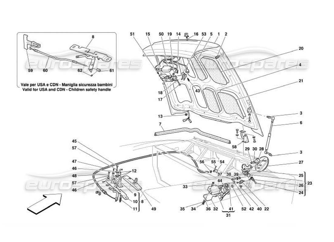 ferrari 550 barchetta teilediagramm für kofferraumklappe und tankdeckel
