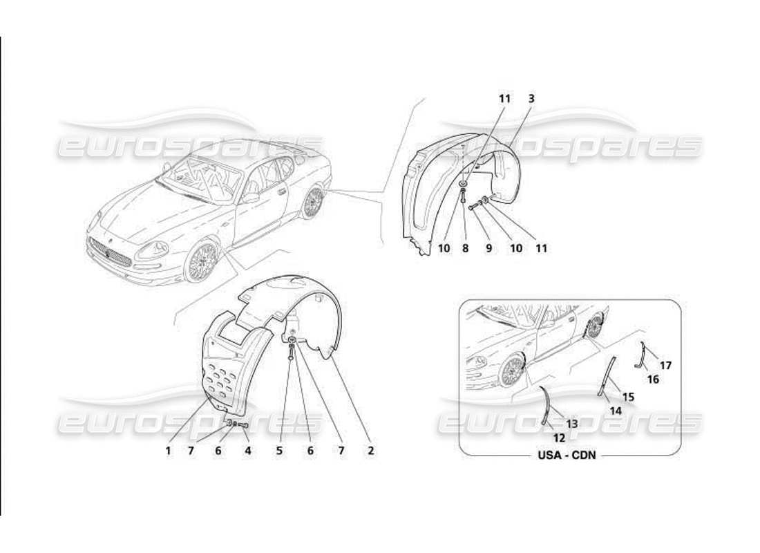 maserati 4200 gransport (2005) schilde und schutzvorrichtungen für den radraum teilediagramm