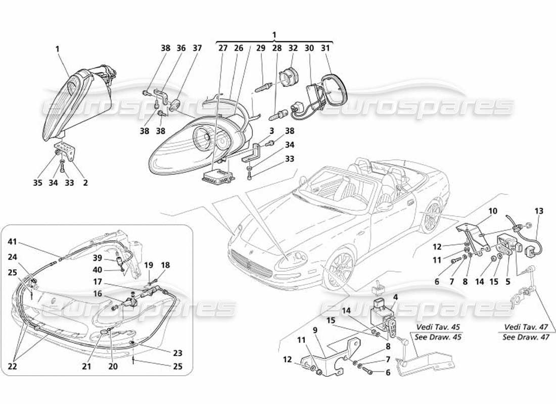 maserati 4200 spyder (2005) xeno-scheinwerfer und scheibe -optional- ersatzteildiagramm