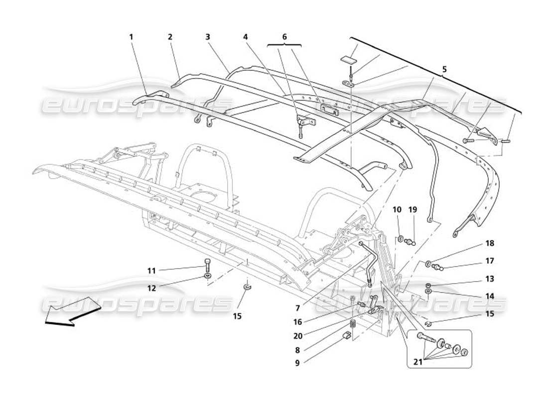 maserati 4200 spyder (2005) teilediagramm der capote-struktur