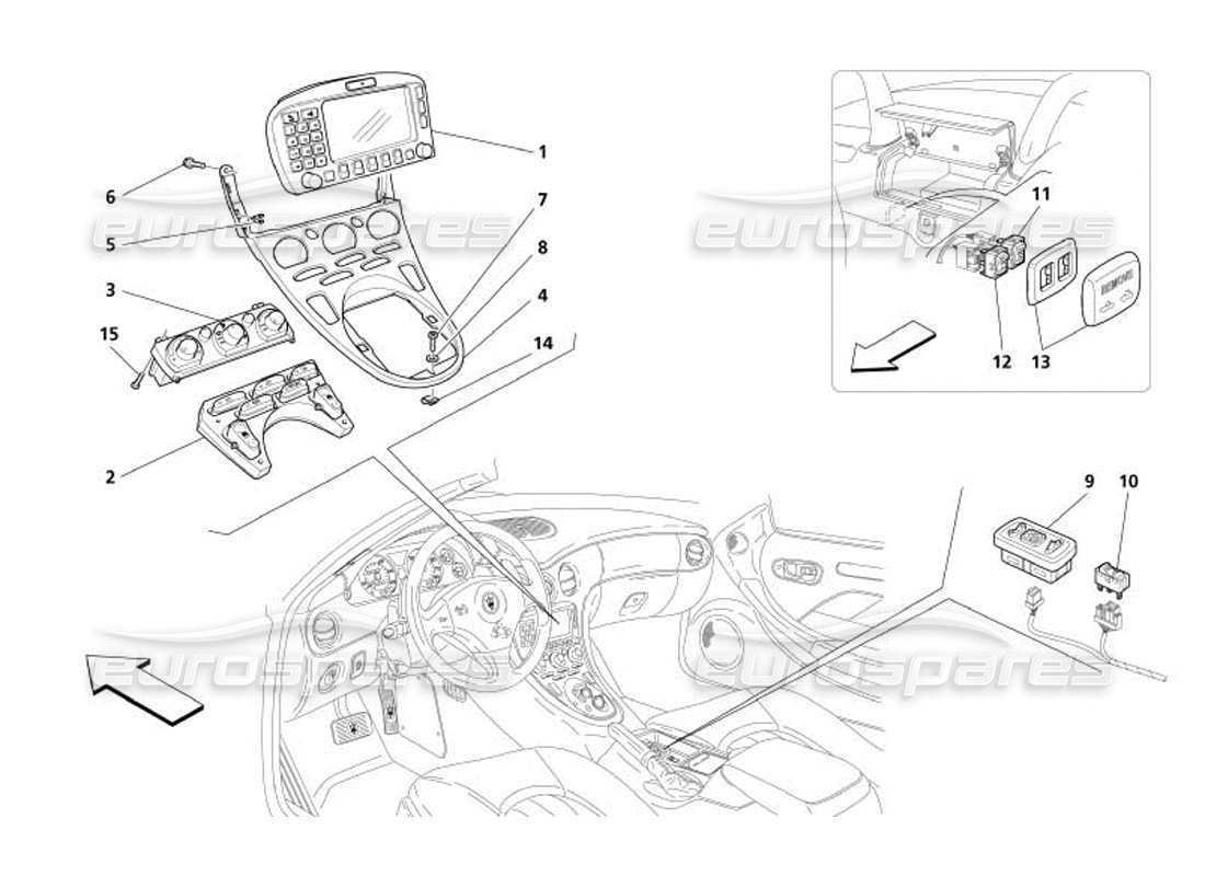 maserati 4200 spyder (2005) teilediagramm für tunnelinstrumente