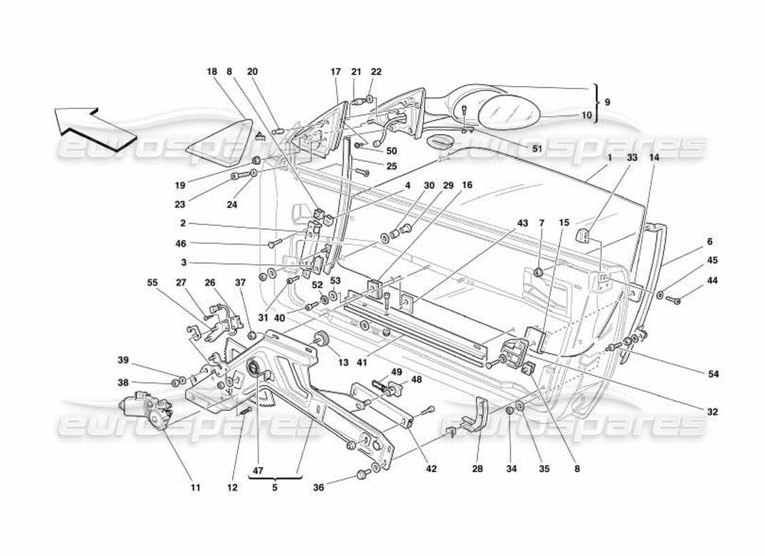 ferrari 550 barchetta türen - teilediagramm für elektrische fensterheber und rückspiegel