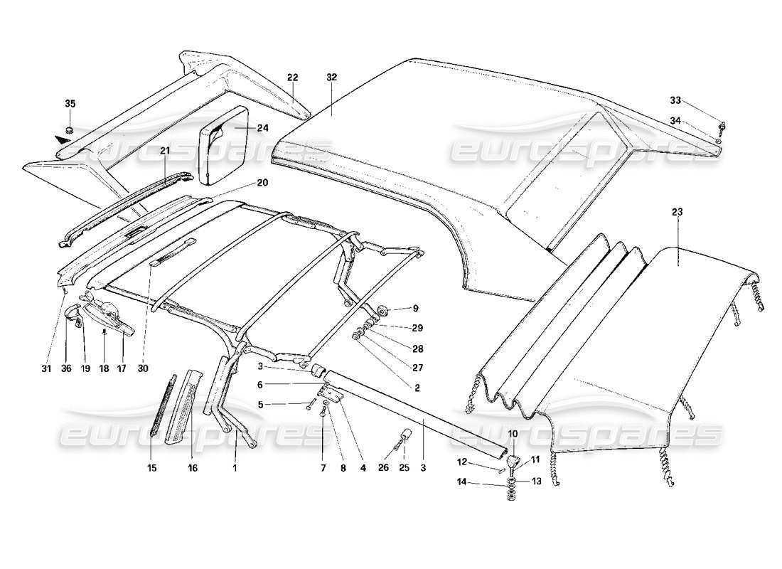 ferrari mondial 3.2 qv (1987) top - cabriolet-ersatzteildiagramm