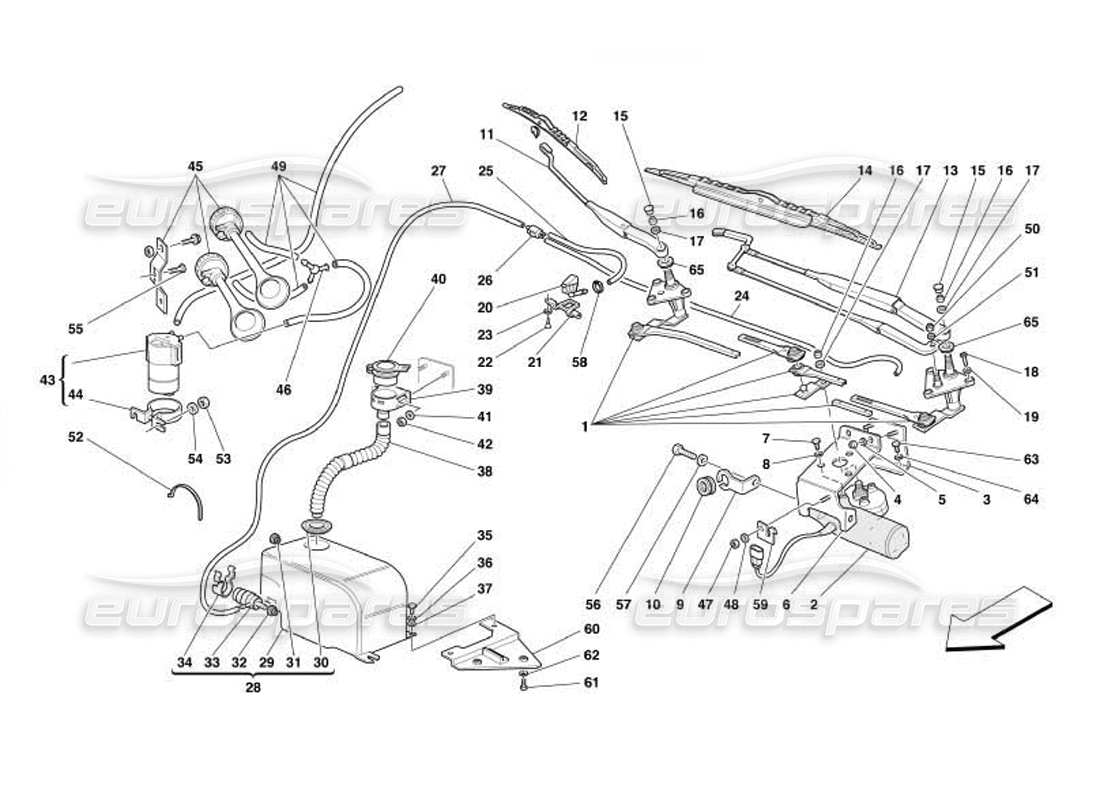 ferrari 550 barchetta scheibenwischer, scheibe und hupen ersatzteildiagramm