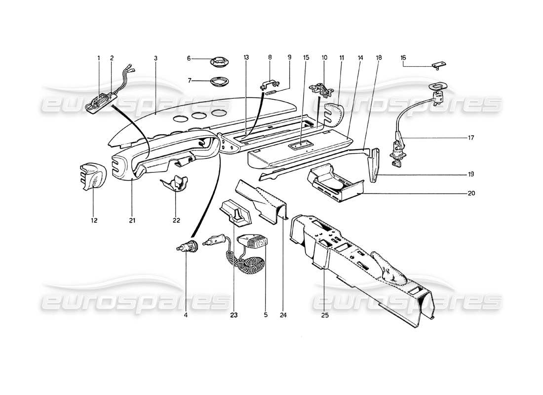 ferrari 208 gt4 dino (1975) innenverkleidung und zubehör teilediagramm