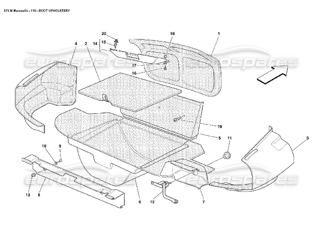 ferrari 575m maranello teilediagramm für kofferraumpolster