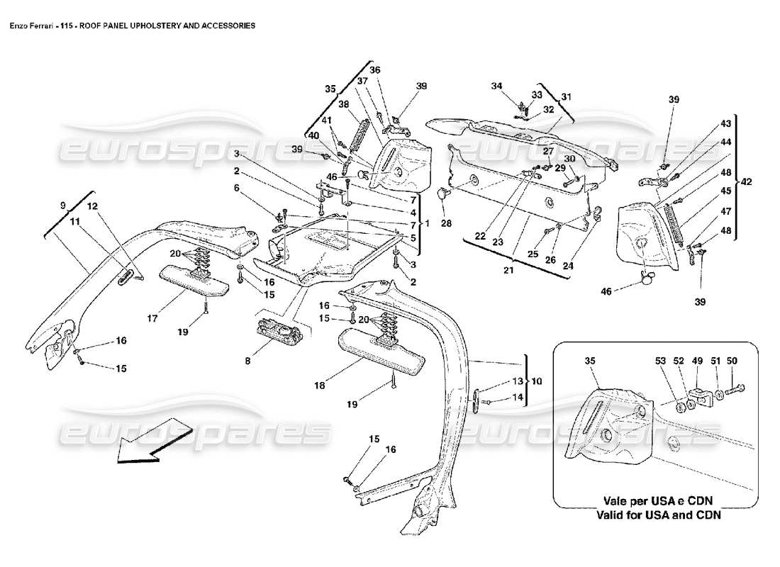 FERRARI ENZO DACHPANEELPOLSTERUNG UND ZUBEHÖR TEILEDIAGRAMM ferrari enzo dachpaneelpolsterung und zubehör teilediagramm