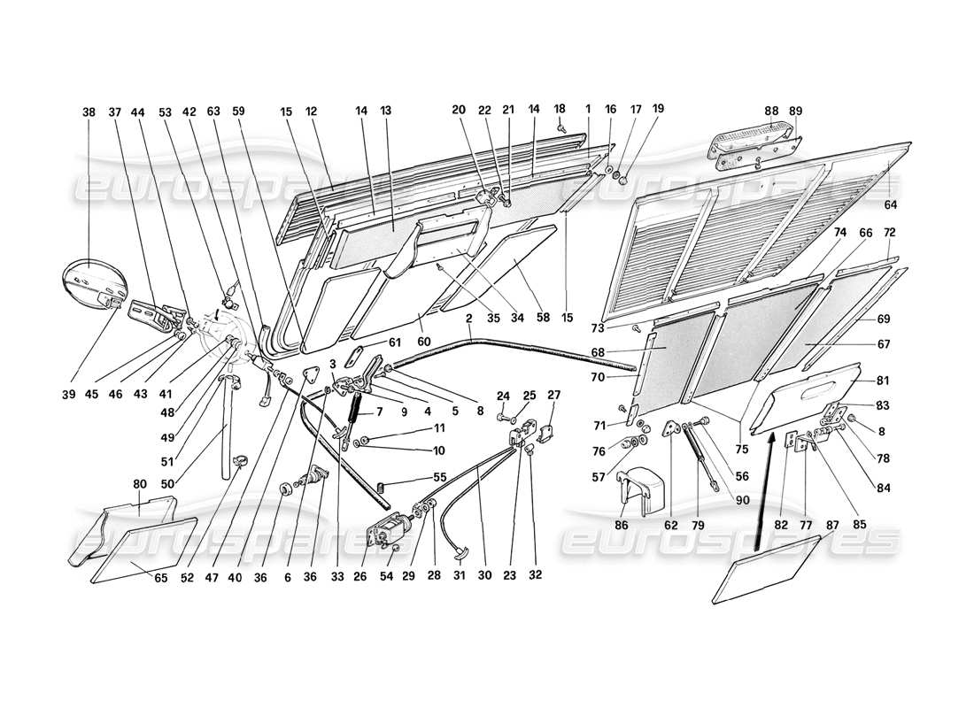 ferrari mondial 3.2 qv (1987) teilediagramm für motorraum und teppichboden