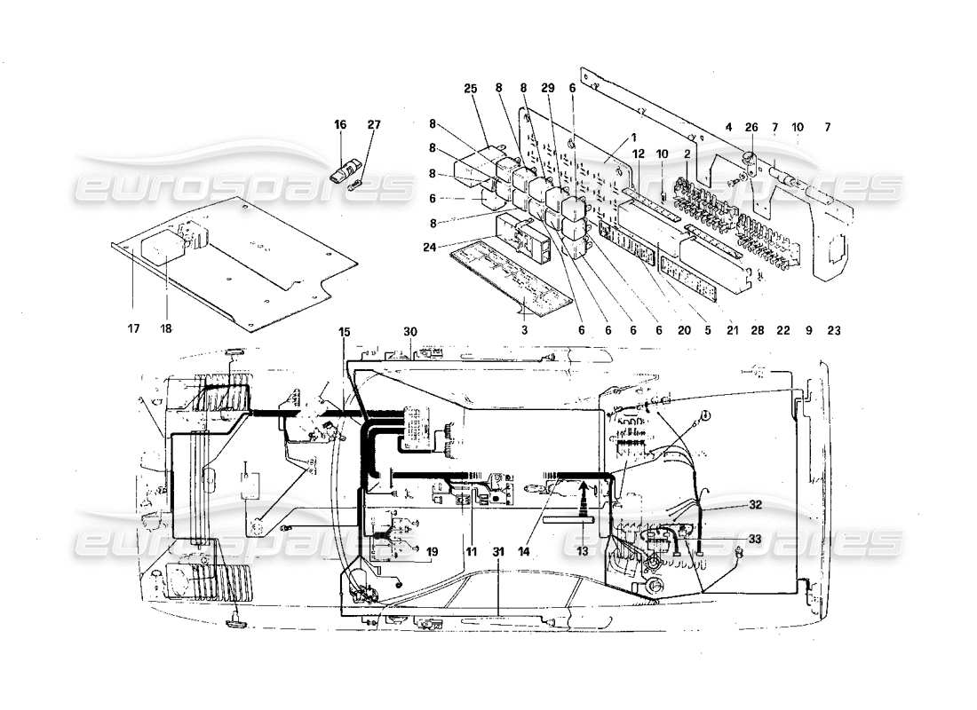 ferrari 308 quattrovalvole (1985) elektrisches system - teilediagramm für kabel, sicherungen und relais