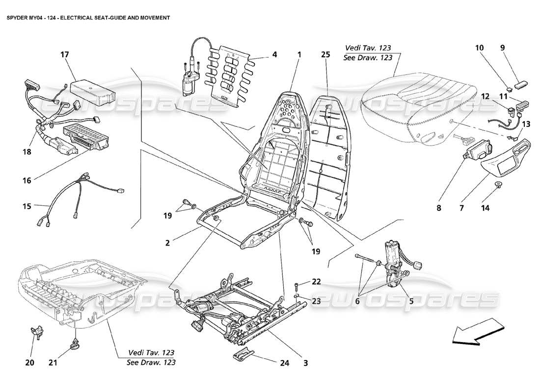 maserati 4200 spyder (2004) elektrische sitzführung und bewegung teilediagramm