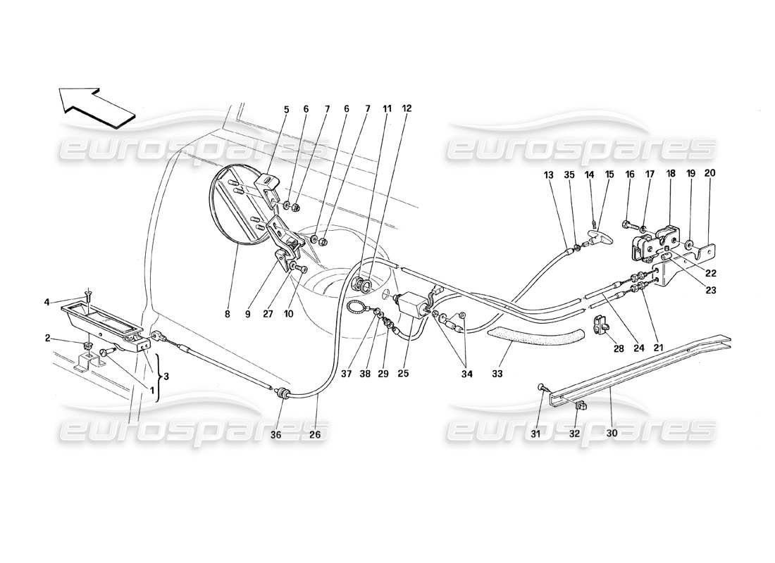 ferrari 348 (1993) tb / ts öffnungsvorrichtungen für heckhaube und tankklappe - teilediagramm
