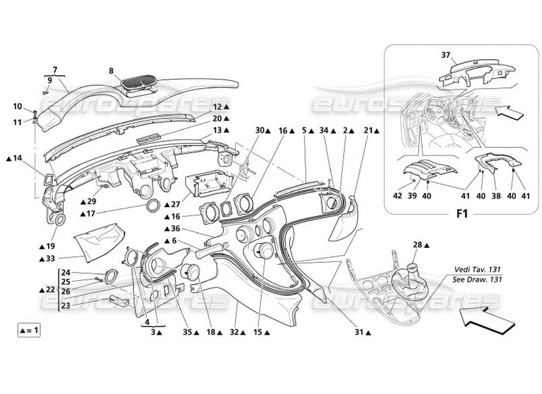 maserati 4200 spyder (2005) armaturenbrett -nicht für gd- teilediagramm