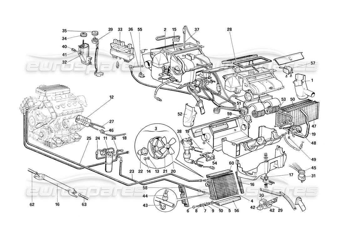 ferrari mondial 3.2 qv (1987) teilediagramm des heizsystems