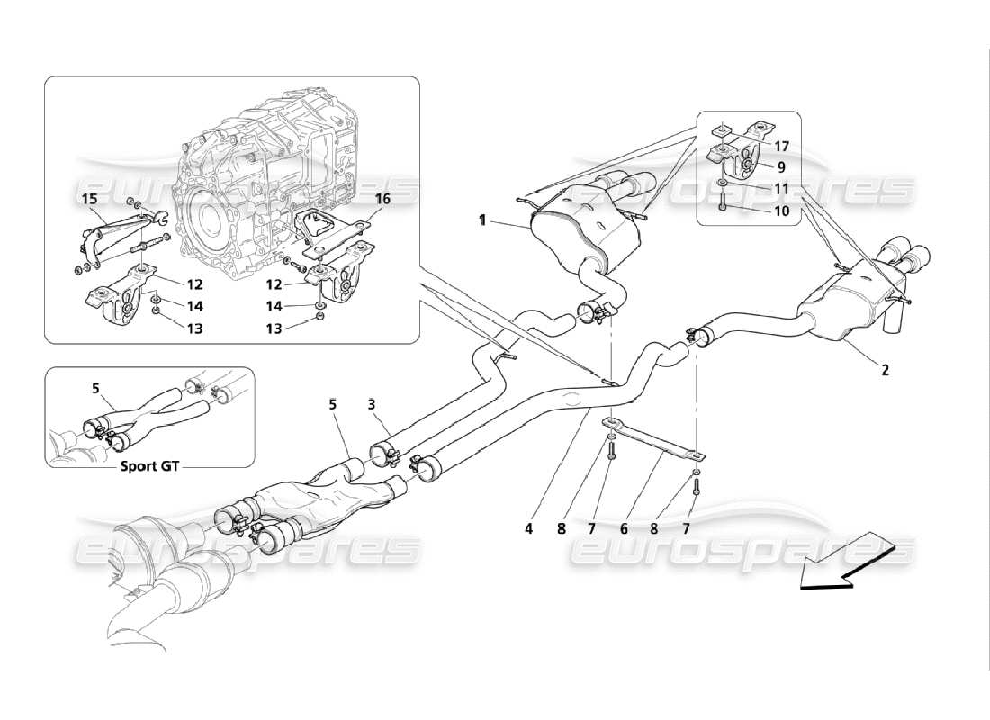 maserati qtp. (2006) 4.2 schalldämpfer teilediagramm