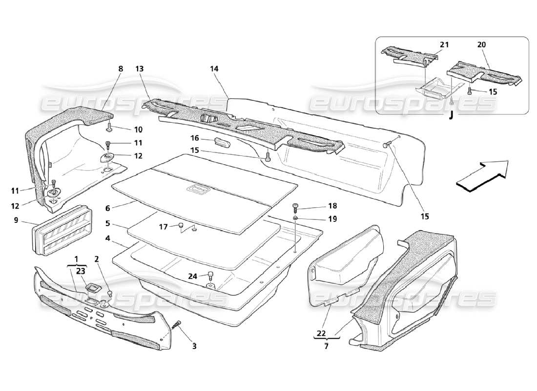 maserati qtp. (2006) 4.2 teppiche für die kofferraumhaube teilediagramm