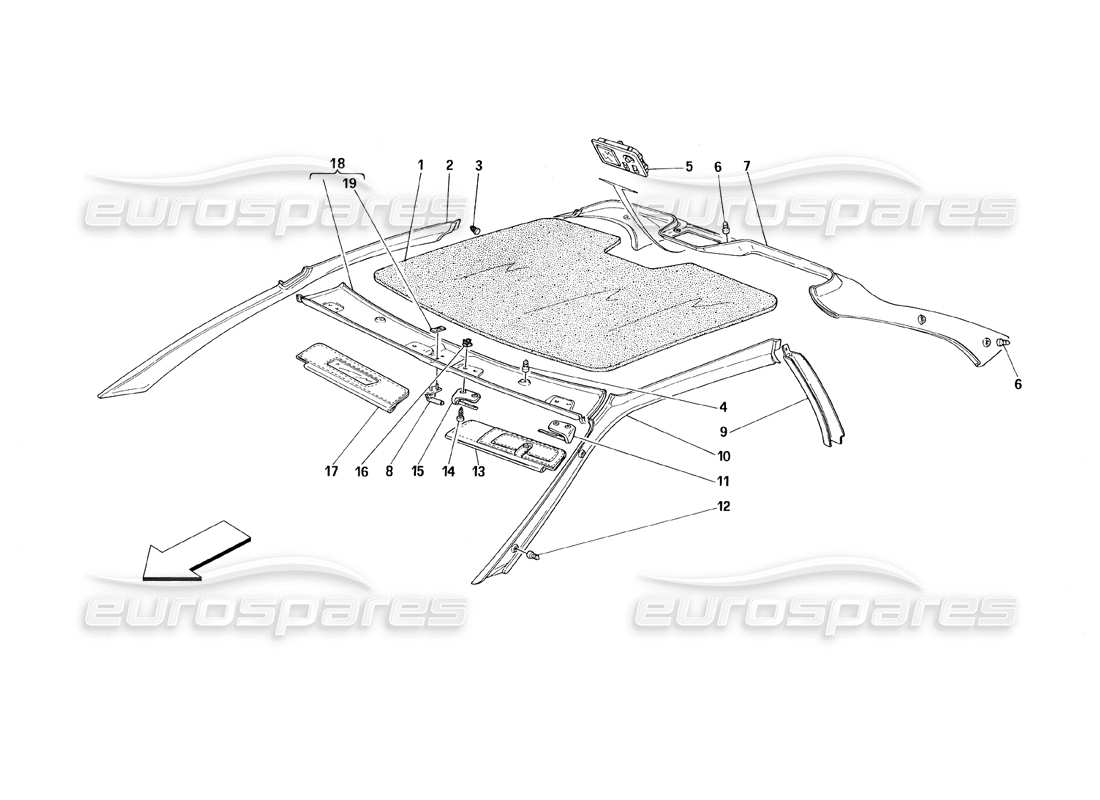 ferrari 348 (1993) tb / ts teilediagramm für dachverkleidungen