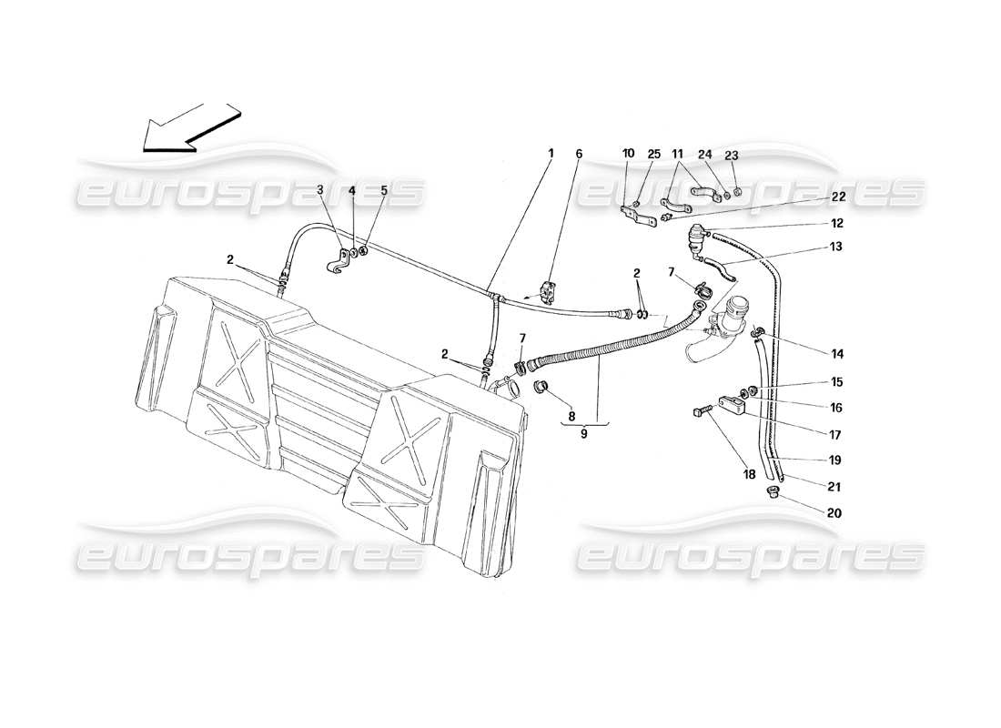 ferrari 348 (1993) tb / ts teilediagramm des benzinentlüftungssystems