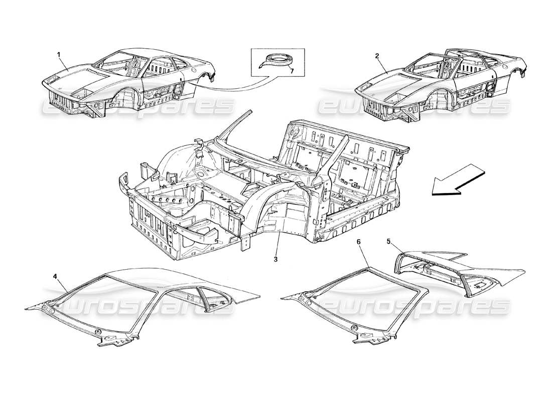 ferrari 348 (1993) tb / ts karosserie - allgemeine einheiten - teilediagramm
