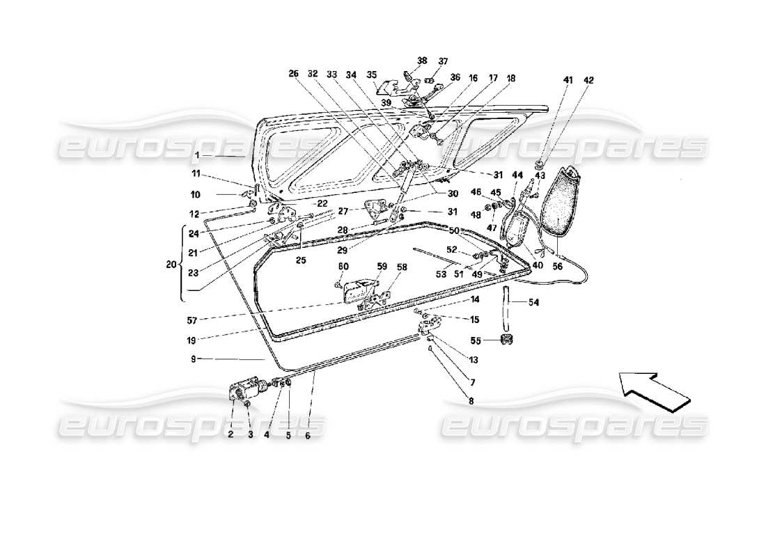 ferrari mondial 3.4 t coupe/cabrio teilediagramm für den gepäckraumdeckel