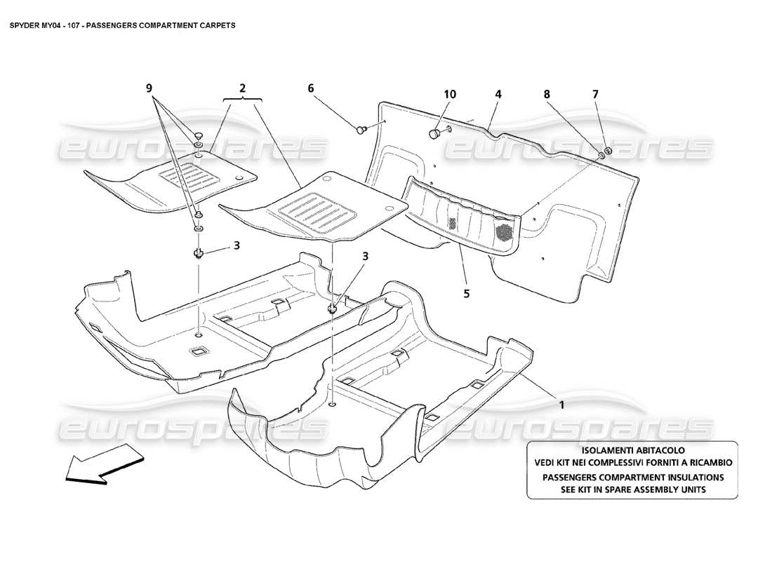 maserati 4200 spyder (2004) teppiche im fahrgastraum teilediagramm