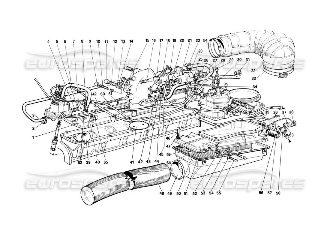 ferrari 400i (1983 mechanical) kraftstoffeinspritzsystem - lufteinlass, leitungsteilediagramm