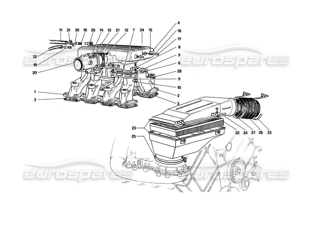 ferrari 308 quattrovalvole (1985) teilediagramm für lufteinlass und verteiler