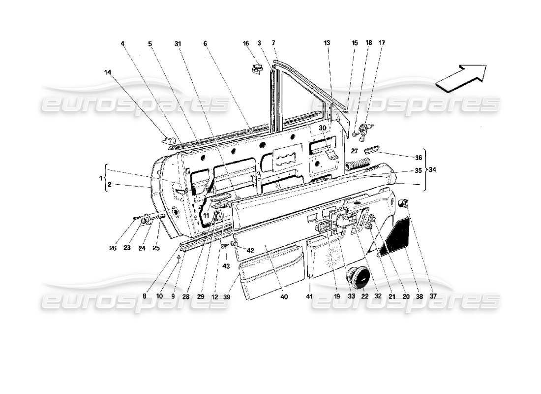 ferrari mondial 3.4 t coupe/cabrio türen - cabriolet - rahmen und verkleidungen ersatzteildiagramm