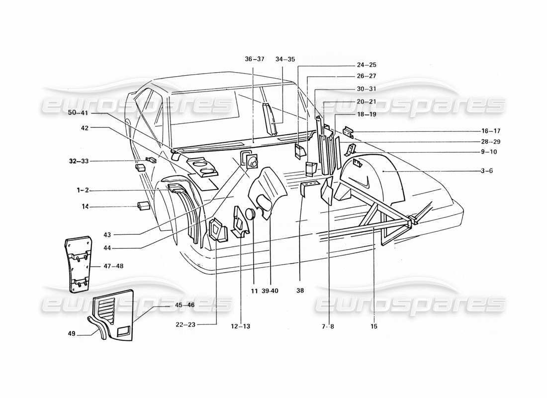 ein Teilediagramm aus dem Teilekatalog Ferrari 412 (Karosserie).