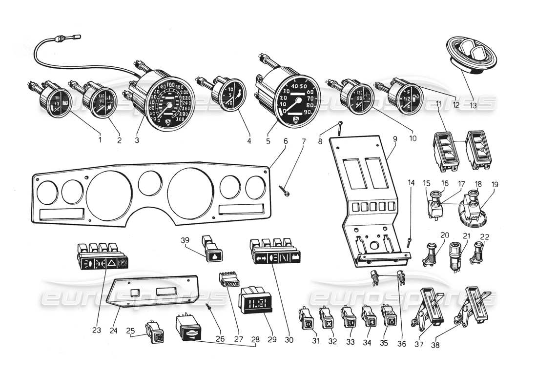 eine teilezeichnung aus dem lamborghini countach 5000 qv (1985) teilekatalog