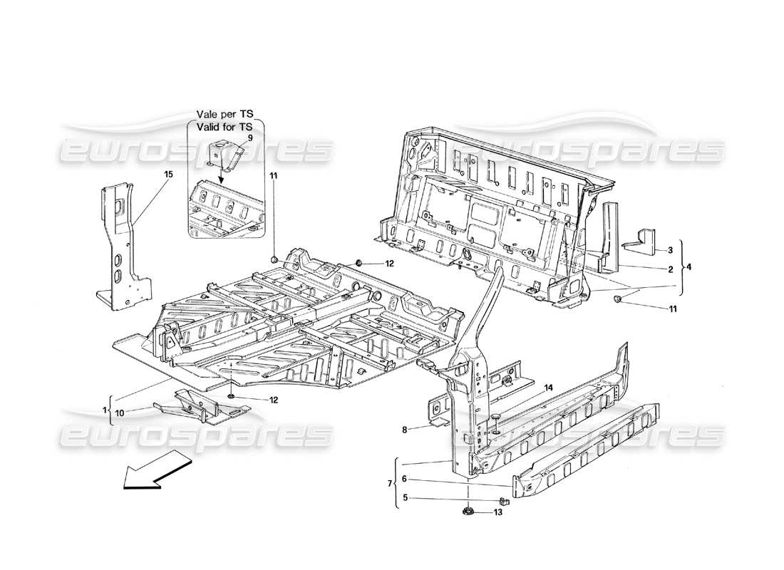 eine Ersatzteilzeichnung aus dem Ferrari 348 (1993) TB / TS Ersatzteilkatalog