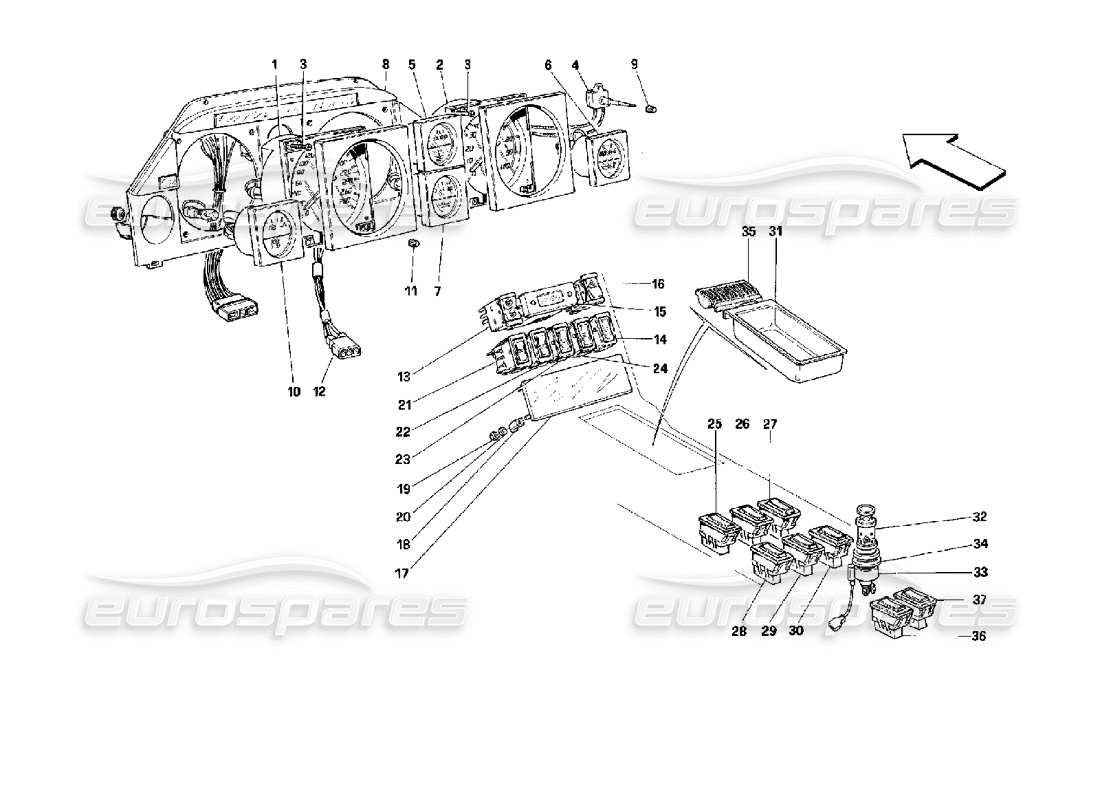 eine Ersatzteilzeichnung aus dem Ferrari Mondial 3.4 t Coupe/Cabrio Teilekatalog