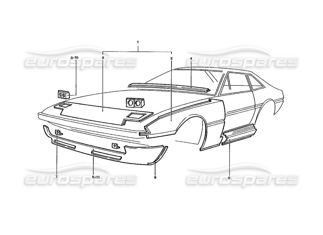 eine teilezeichnung aus dem ferrari 400 gt / 400i (coachwork) teilekatalog