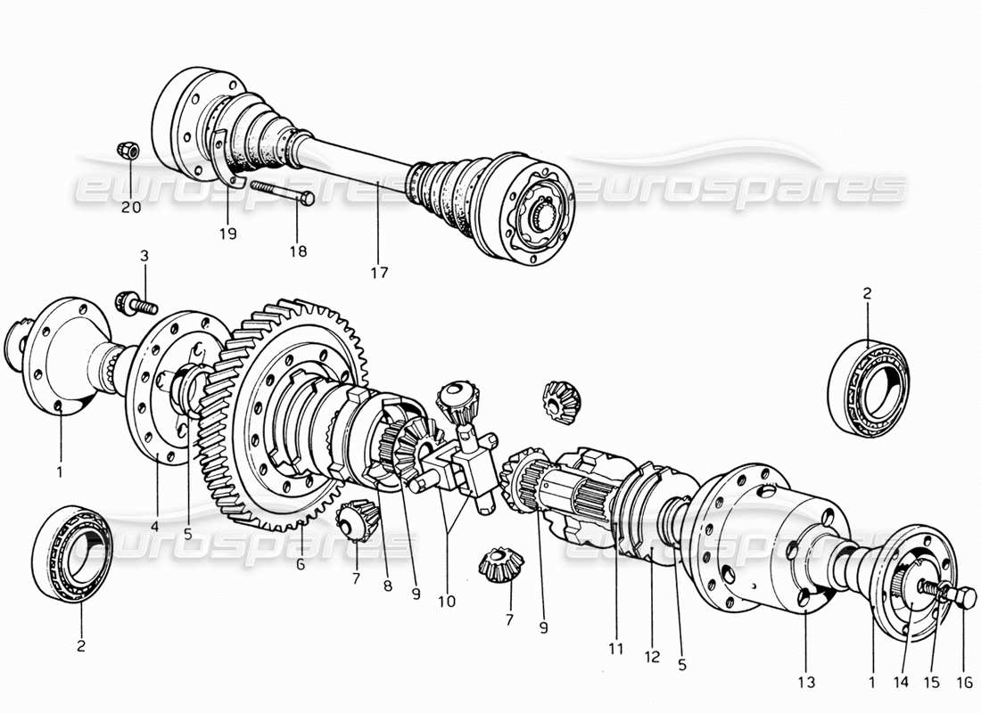 ferrari 206 gt dino (1969) teilediagramm für differential und achswellen