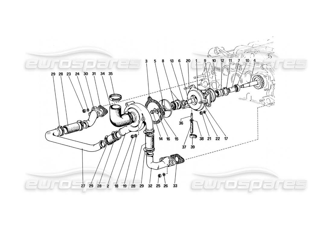 ferrari 512 bbi wasserpumpe und rohrleitungen teilediagramm