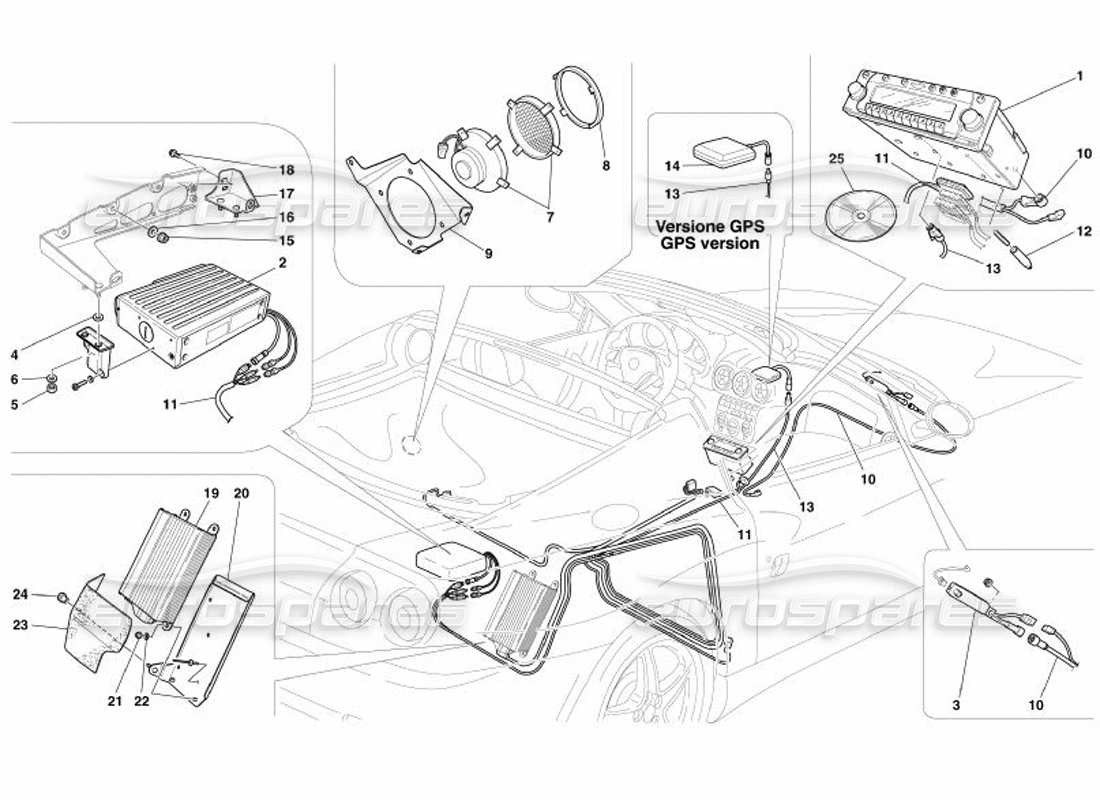 ferrari 575 superamerica stereoanlage - gps-teilediagramm