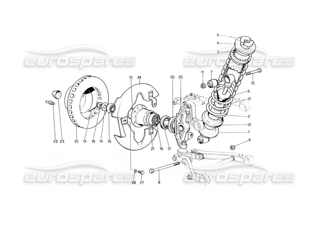 ferrari 400 gt (mechanical) vorderradaufhängung - stoßdämpfer-teilediagramm
