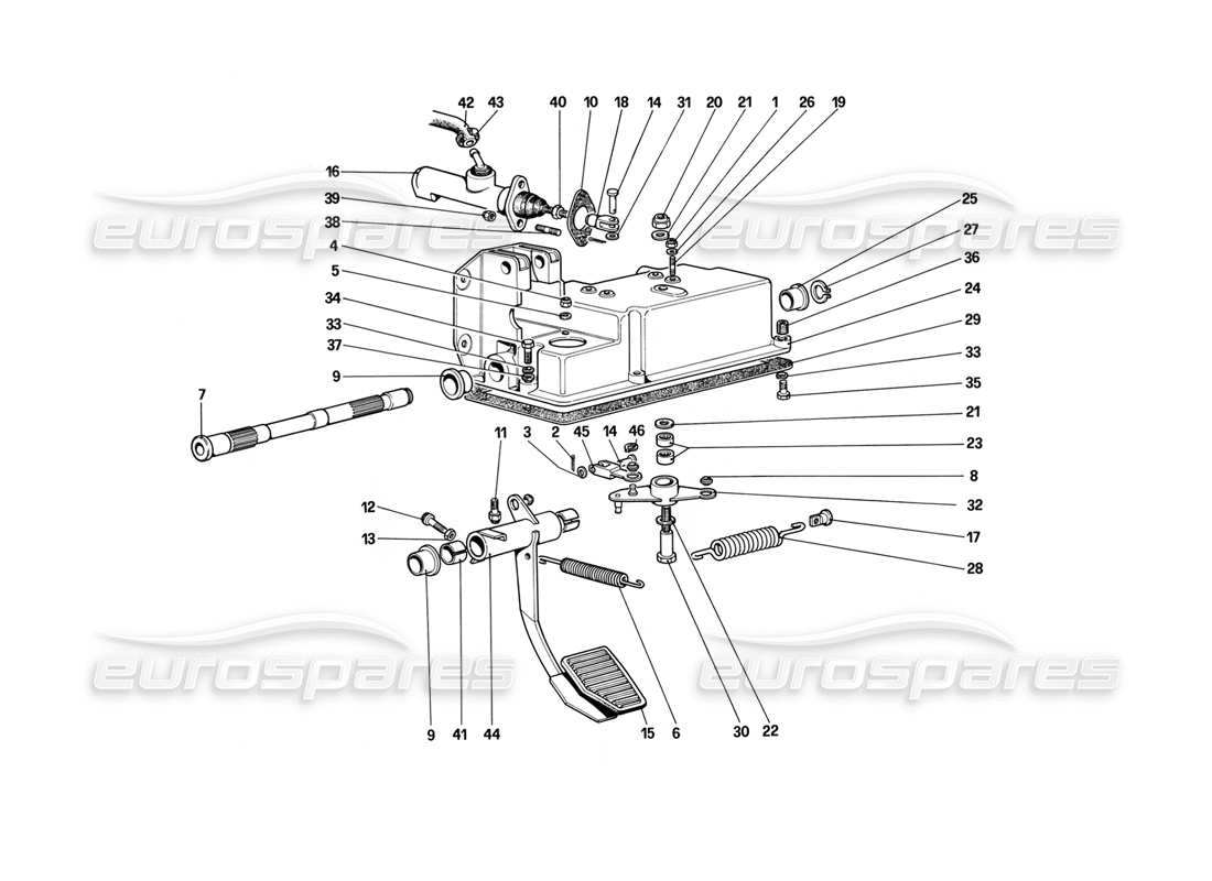 ferrari mondial 3.2 qv (1987) teilediagramm für die kupplungsausrücksteuerung (für fahrzeuge ohne antiblockiersystem)