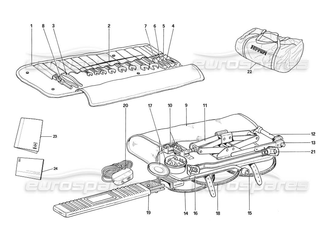 ferrari 328 (1988) teilediagramm für werkzeugsatz und autoabdeckung