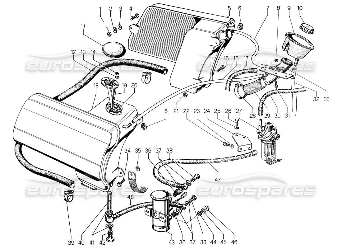 lamborghini urraco p300 kraftstoffsystem teilediagramm