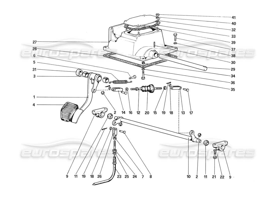ferrari 328 (1988) pedalboard - kupplungssteuerung (für fahrzeuge ohne antiblockiersystem - varianten für rhd-version) teilediagramm