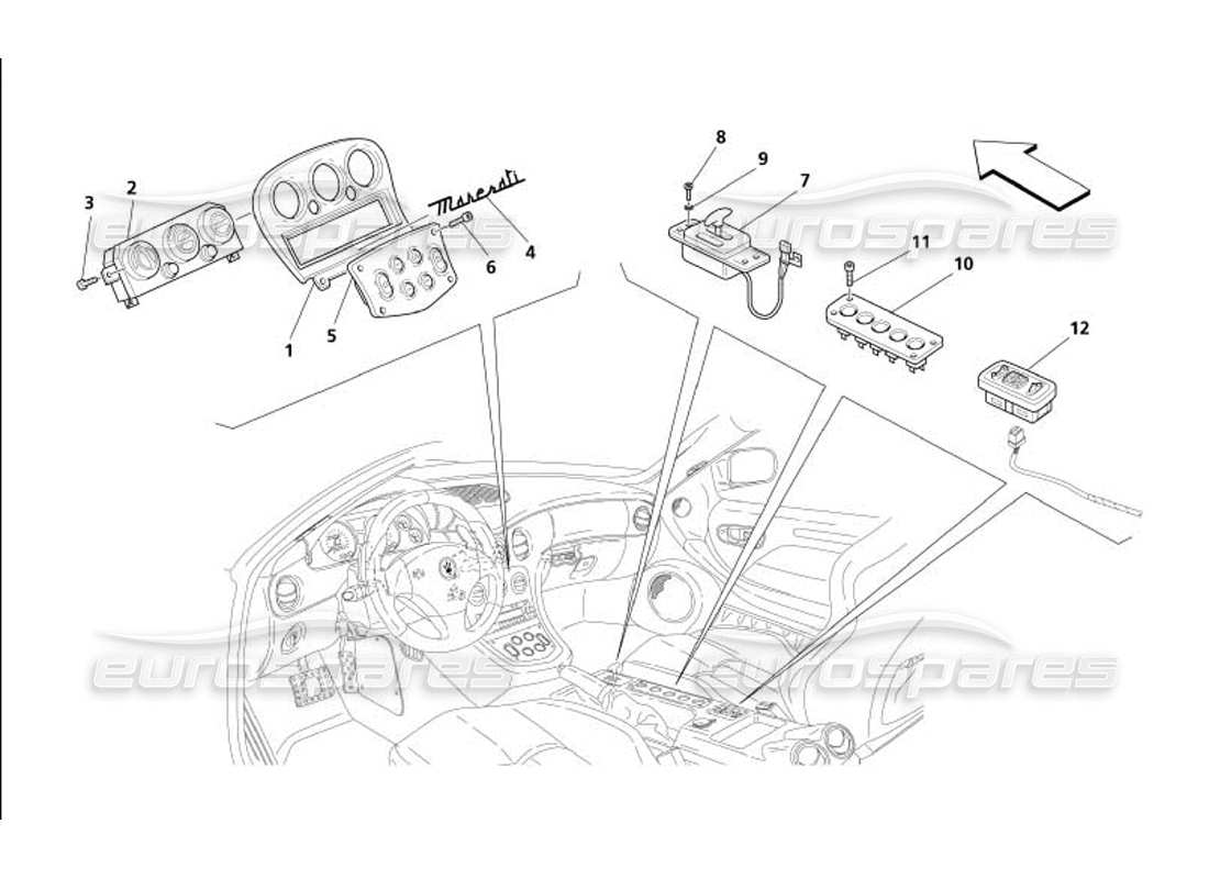 maserati 4200 gransport (2005) teilediagramm für tunnelinstrumente