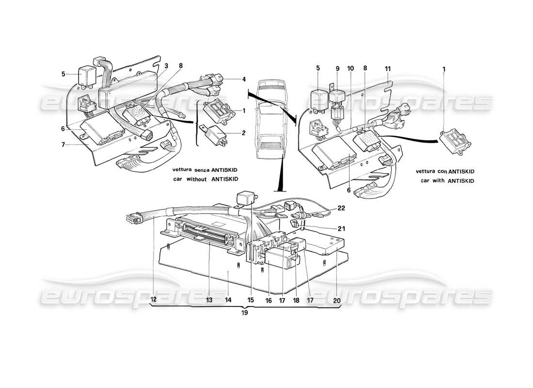 ferrari mondial 3.2 qv (1987) sekundäre elektrische platinen - ch88 ausgeschlossenes teilediagramm