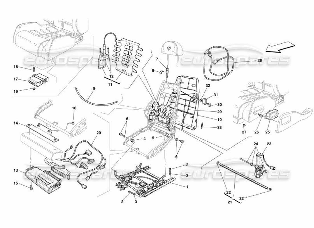 ferrari 575 superamerica elektrischer sitz - teilediagramm für führung und bewegung