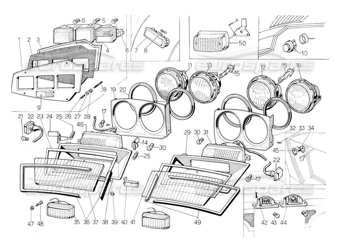 lamborghini countach 5000 qv (1985) teilediagramm für scheinwerfer und blinker