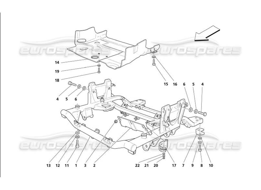 maserati 4200 gransport (2005) teilediagramm für vorderen unterrahmen und untermotorschutz